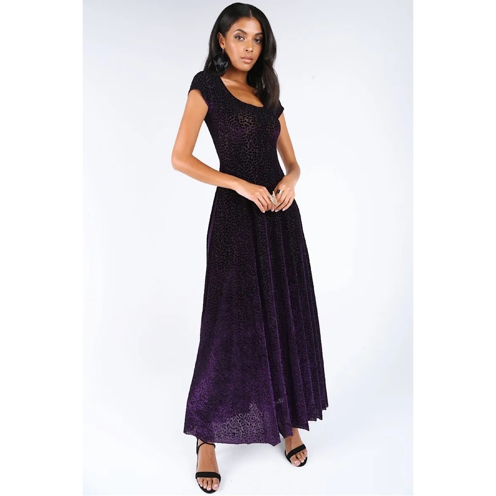 EUC (Med) BlackMilk Burned Velvet Violet Vines Evil Maxi Dress